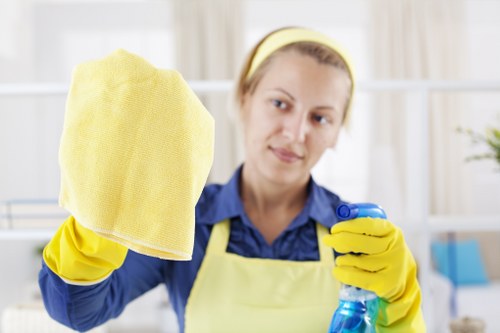 Professional carpet cleaning team working with care and safety